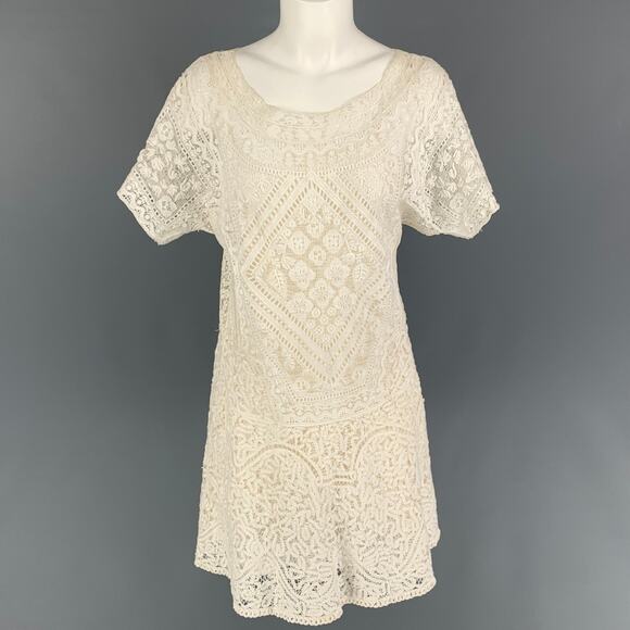 RALPH LAUREN Collection Size M White Cotton Crochet Short Dress - Picture 1 of 5